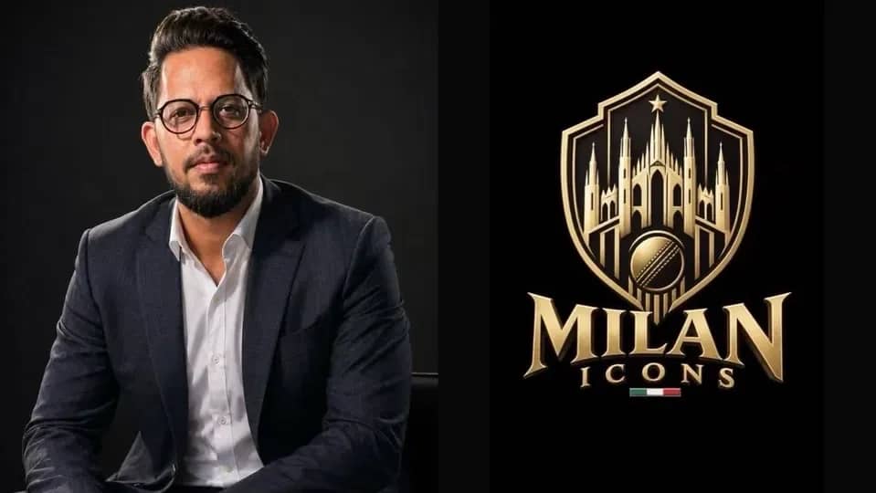 Dr. Rashid Ali Khan beside the Milan Icons crest
