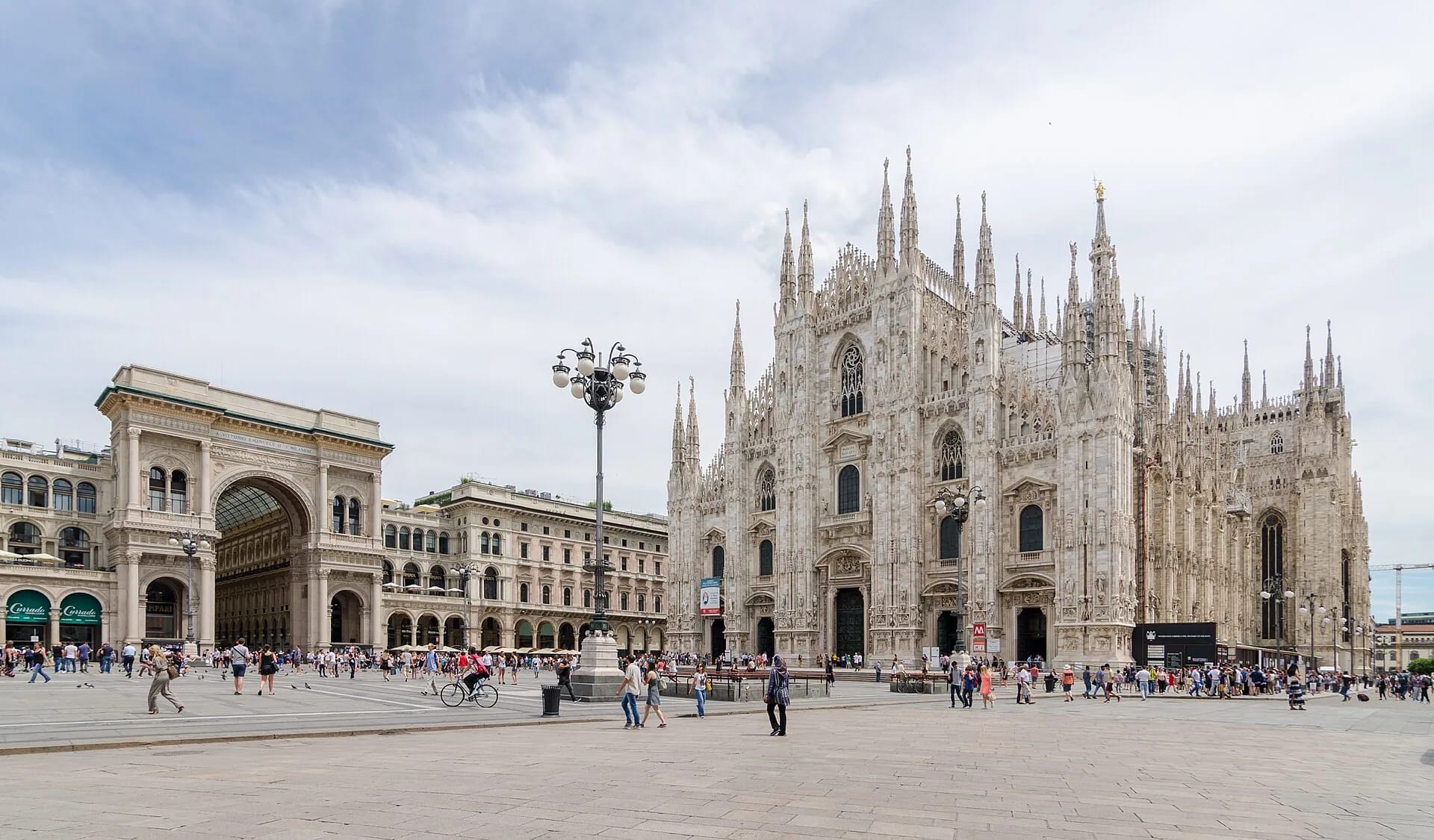 Piazza del Duomo in Milan, with the cathedral and the entrance to the Galleria Vittorio Emanuele II